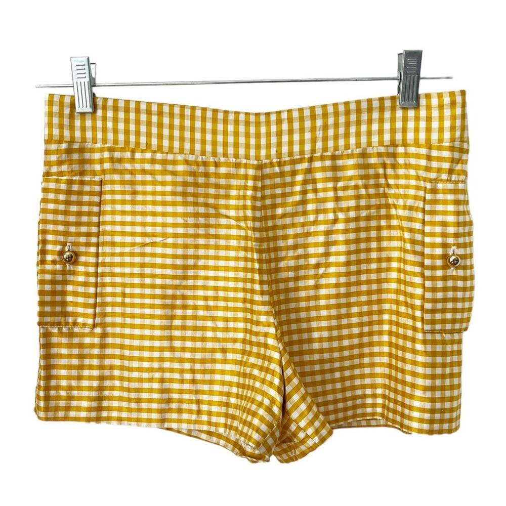 Leona by Lauren Leonard yellow gingham‎ short shorts silk